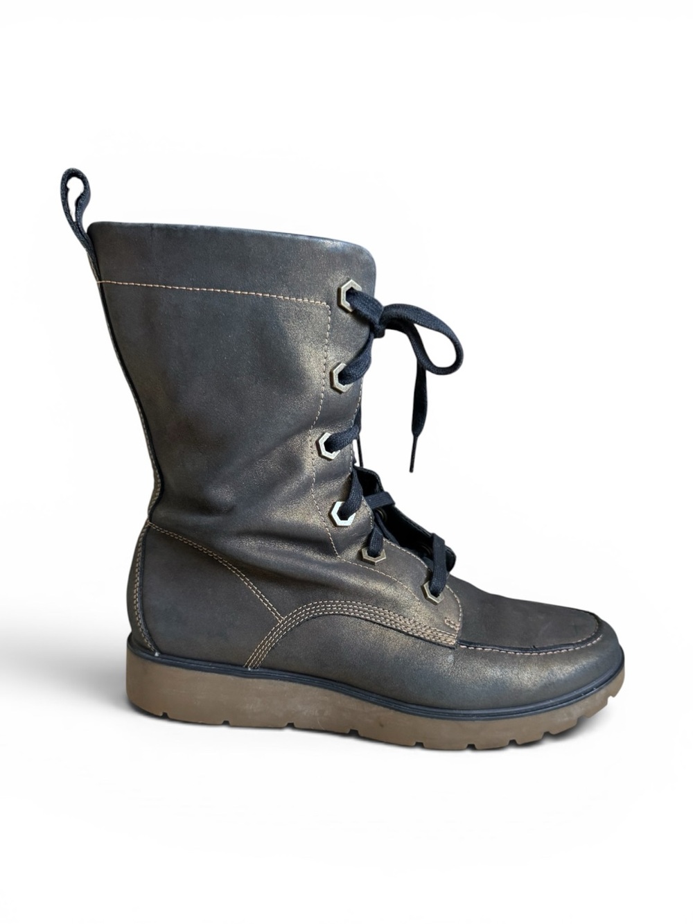 Timberland Bronze Metallic Leather Mid Calf Moto Combat Boots Women’s 9.5
